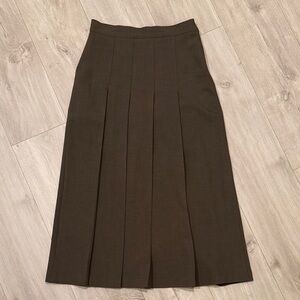 Oak + Fort Midi Olive Green Pleated Skirt